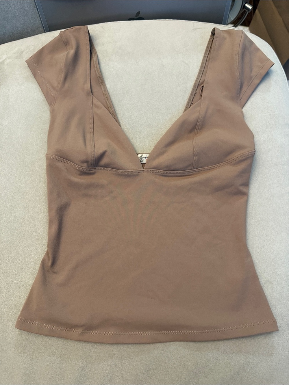 Free People Mauve Brown Deep V Short Sleeve Top